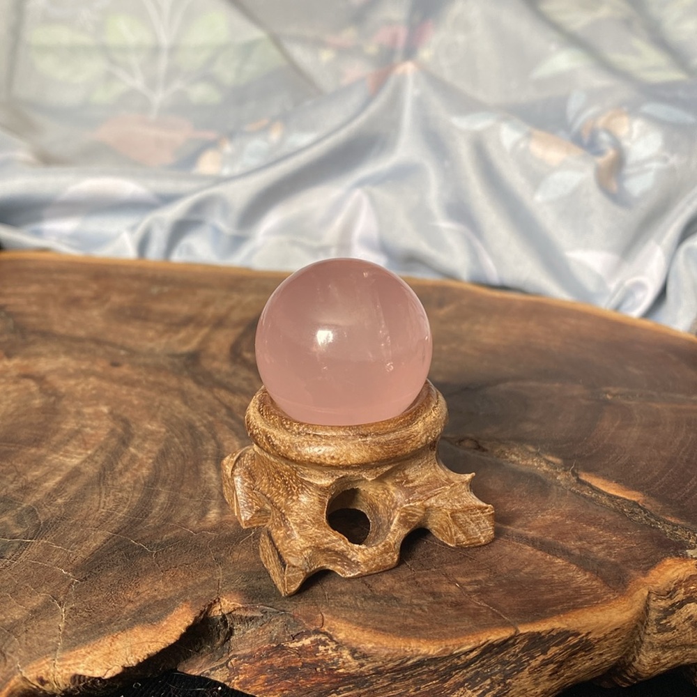 Grade A Gemmy Star Rose Quartz Mini Sphere With Rainbows - Picture 9 of 9